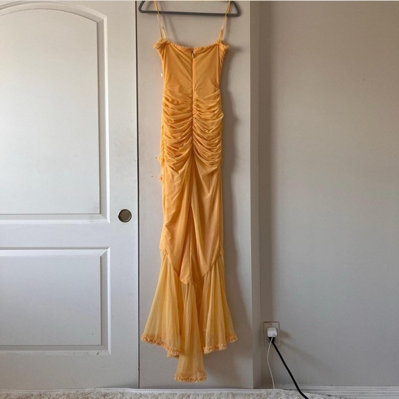 House of CB Yellow Asymmetrical Gabbi Ruffled Gown - Picture 3 of 7
